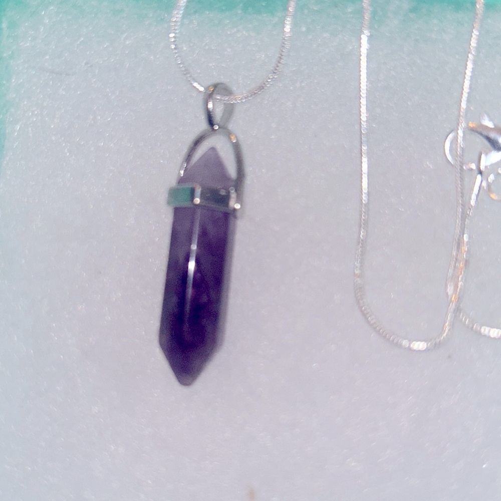 Boho hippie Amethyst Sterling Silver 16” Necklace